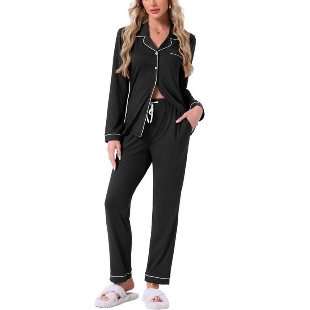 INSPIRE CHIC -  Womens Long Sleeve Button Down with P Black
